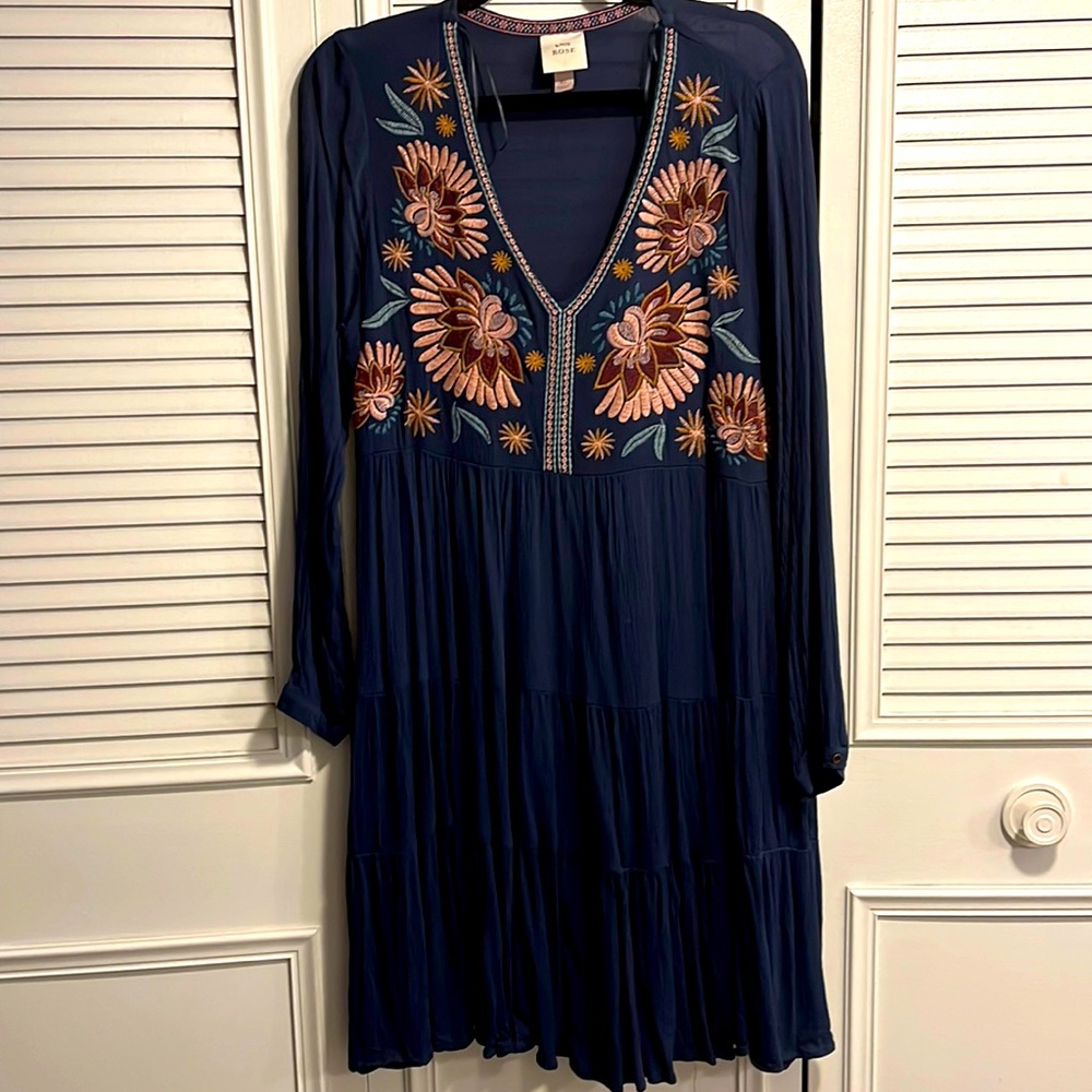 Embroidered Long-sleeved Babydoll Dress